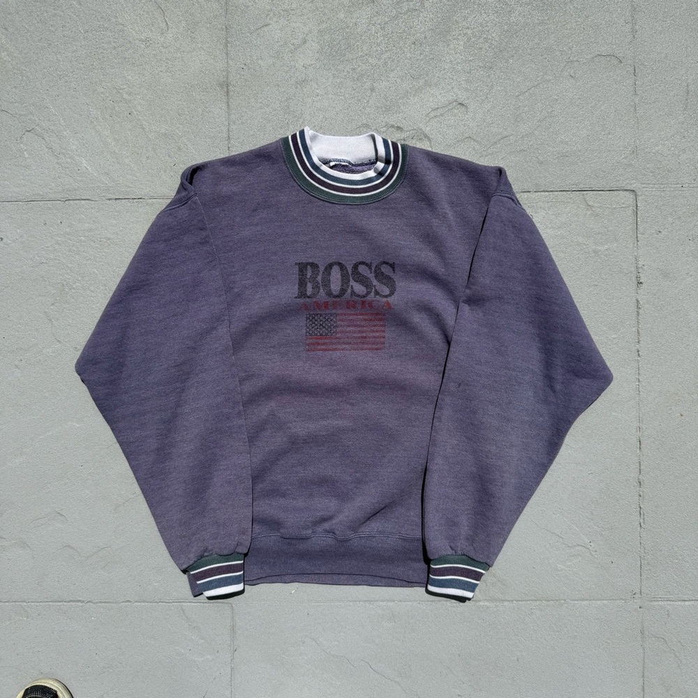 Boss Men's Crewneck Sweatshirt in Deep Purple with Striped Trim